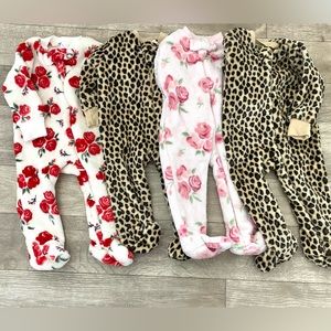4 Pack Hudson Baby Infant Girl Sleep and Play Plush Footie Pajamas